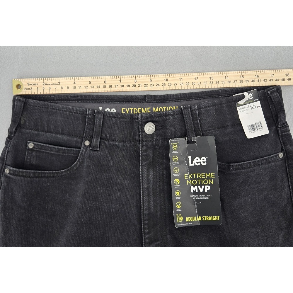 LEE EXTREME MOTION MVP Jeans Mens 35x34 Vintage Black Stretch Regular Straight - Picture 6 of 13